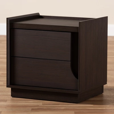Larsine Finished 2 Drawer Nightstand Brown - Baxton Studio 2 Larsine Finished 2 Drawer Nightstand Brown - Baxton Studio - Image 2