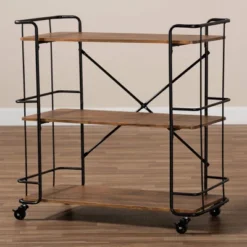Neal Metal And Wood Kitchen Serving Cart Walnut/Black - Baxton Studio -Baxton Studio GUEST b8db8ff5 b26c 4c24 a225 81eda8f8dfa0