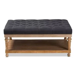 Lindsey Linen Fabric Upholstered Wood Cocktail Ottoman - Baxton Studio