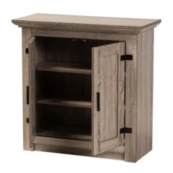 Bruce Farmhouse Wood 2 Doors Shoe Storage Cabinet Oak/Brown - Baxton Studio