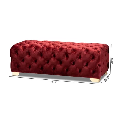 Avara Velvet Button Tufted Bench Ottoman - Baxton Studio 7 Avara Velvet Button Tufted Bench Ottoman - Baxton Studio - Image 7