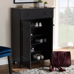 Shelf Wood Shoe Storage Cabinet With Drawer Glidden Finished Black - Baxton Studio 11 Shelf Wood Shoe Storage Cabinet With Drawer Glidden Finished Black - Baxton Studio -Baxton Studio GUEST b9ed2b58 d71e 4e88 a192 7330959dce19