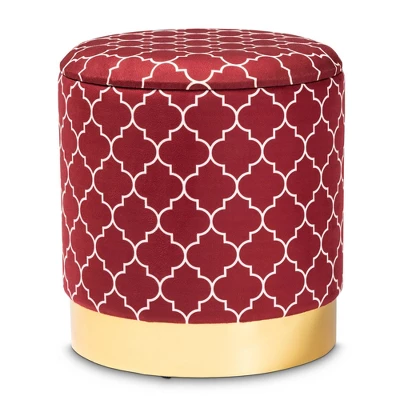 Serra Quatrefoil Velvet Upholstered Metal Storage Ottoman - Baxton Studio 9 Serra Quatrefoil Velvet Upholstered Metal Storage Ottoman - Baxton Studio - Image 9