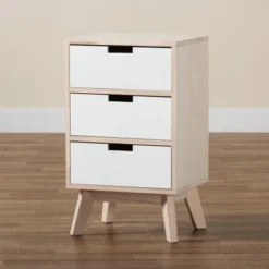 Halian Two-Tone Wood 3 Drawer Nightstand White/Light Brown - Baxton Studio -Baxton Studio GUEST baf7332a 27e8 4687 b6c6 3282f947cfc3