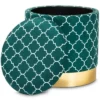 Serra Quatrefoil Velvet Upholstered Metal Storage Ottoman - Baxton Studio