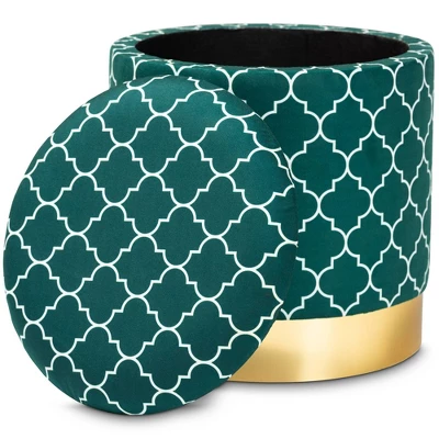 Serra Quatrefoil Velvet Upholstered Metal Storage Ottoman - Baxton Studio 1 Serra Quatrefoil Velvet Upholstered Metal Storage Ottoman - Baxton Studio