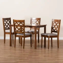 5pc Ramiro Wood Dining Set Gray/Walnut/Brown - Baxton Studio -Baxton Studio GUEST bc56003b 8c0f 4717 8a87 1aadea8e9e9b