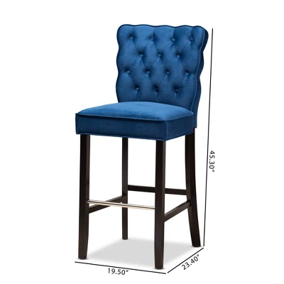 2pc Daphne Velvet Fabric Upholstered And Wood Counter Height Barstool Set - Baxton Studio 7 2pc Daphne Velvet Fabric Upholstered And Wood Counter Height Barstool Set - Baxton Studio - Image 7