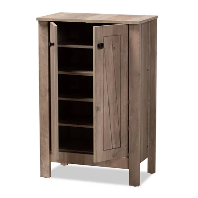 Derek Wood 2 Door Shoe Cabinet-Oak - Baxton Studio 1 Derek Wood 2 Door Shoe Cabinet-Oak - Baxton Studio