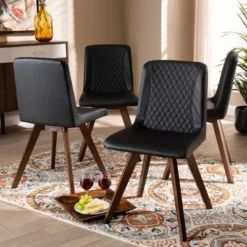 Set Of 4 Pernille Faux Leather Walnut Finished Dining Chairs - Baxton Studio 8 Set Of 4 Pernille Faux Leather Walnut Finished Dining Chairs - Baxton Studio -Baxton Studio GUEST bceda306 d0e9 4355 a4df 2a702cd033bb