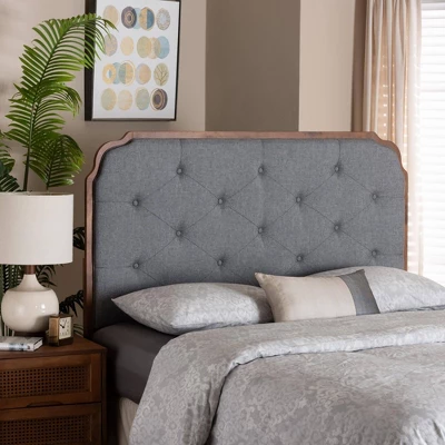 Baxton Studio King Shanti Fabric And Wood Headboard Gray/Walnut Brown: Tufted, Adjustable Height 2 Baxton Studio King Shanti Fabric And Wood Headboard Gray/Walnut Brown: Tufted, Adjustable Height - Image 2