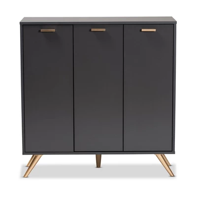 Kelson Wood 3 Door Cabinet Dark Gray/Gold - Baxton Studio 2 Kelson Wood 3 Door Cabinet Dark Gray/Gold - Baxton Studio - Image 2