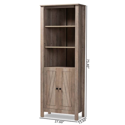 75.4" Derek Wood 2 Door Bookcase Oak - Baxton Studio 8 75.4" Derek Wood 2 Door Bookcase Oak - Baxton Studio - Image 8