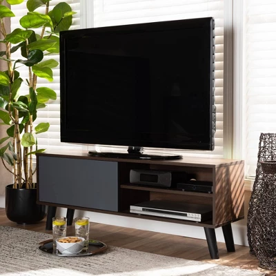 Mallory Two-Tone Wood TV Stand For TVs Up To 50" Gray/Walnut - Baxton Studio 5 Mallory Two-Tone Wood TV Stand For TVs Up To 50" Gray/Walnut - Baxton Studio - Image 5