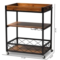 Capri Oak And Finished Mobile Metal Bar Cart With Stemware Rack Brown - Baxton Studio 11 Capri Oak And Finished Mobile Metal Bar Cart With Stemware Rack Brown - Baxton Studio -Baxton Studio GUEST be968129 c029 4a87 b0a3 ee585842599c