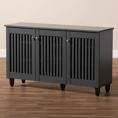 3 Door Fernanda Wooden Entryway Shoe Storage Wide Cabinet Gray - Baxton Studio 6 3 Door Fernanda Wooden Entryway Shoe Storage Wide Cabinet Gray - Baxton Studio - Image 6