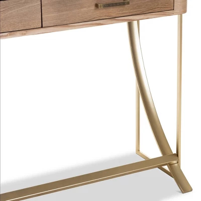 Lafoy Natural Finished Wood And Finished 2 Drawer Console Table Brown - Baxton Studio 3 Lafoy Natural Finished Wood And Finished 2 Drawer Console Table Brown - Baxton Studio - Image 3