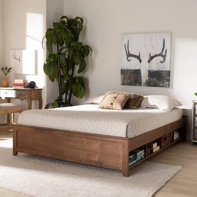 Anders Wood Platform Storage Bed Frame With Built-In Shelves Ash Walnut - Baxton Studio 3 Anders Wood Platform Storage Bed Frame With Built-In Shelves Ash Walnut - Baxton Studio - Image 3