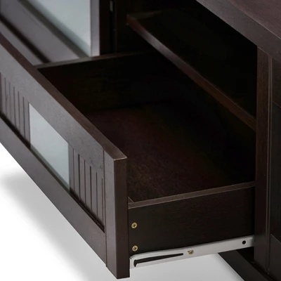 Gerhardine Wood Cabinet With 2 Sliding Doors And Drawer TV Stand For TVs Up To 85" Dark Brown - Baxton Studio 3 Gerhardine Wood Cabinet With 2 Sliding Doors And Drawer TV Stand For TVs Up To 85" Dark Brown - Baxton Studio - Image 3