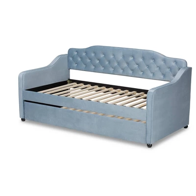 Twin Freda Velvet Tufted Daybed With Trundle Light Blue - Baxton Studio 3 Twin Freda Velvet Tufted Daybed With Trundle Light Blue - Baxton Studio - Image 3