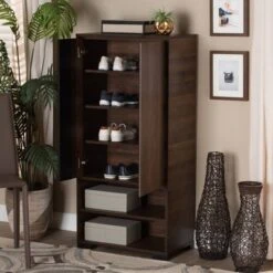 Raina Two-Tone Wood 2 Door Shoe Storage Cabinet Walnut Brown/Black - Baxton Studio 18 Raina Two-Tone Wood 2 Door Shoe Storage Cabinet Walnut Brown/Black - Baxton Studio -Baxton Studio GUEST bfdda488 9348 436d bb3b cd668ecbc85c