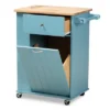 Liona Sky Wood Kitchen Storage Cart Blue/Natural - Baxton Studio