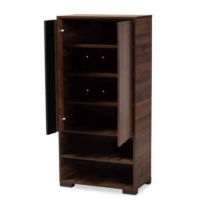 Raina Two-Tone Wood 2 Door Shoe Storage Cabinet Walnut Brown/Black - Baxton Studio 1 Raina Two-Tone Wood 2 Door Shoe Storage Cabinet Walnut Brown/Black - Baxton Studio