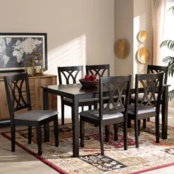 7pc Reneau Upholstered Wood Dining Set Sand Gray/Espresso - Baxton Studio -Baxton Studio GUEST c0d24d2d 176b 4dfd 9b45 affe9ba43150