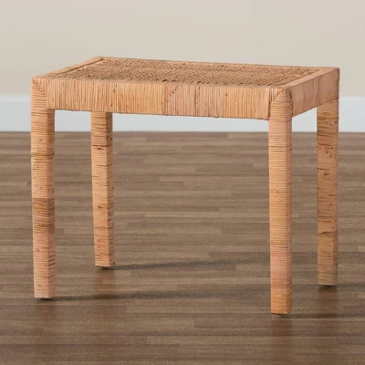 Abelia Natural Rattan And Mahogany Wood Short Accent Bench Natural Brown - Baxton Studio 6 Abelia Natural Rattan And Mahogany Wood Short Accent Bench Natural Brown - Baxton Studio - Image 6