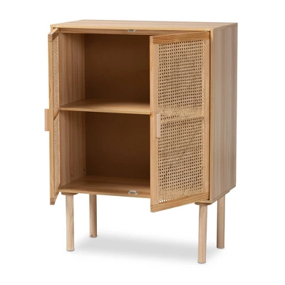 Maclean Rattan Wood 2 Door Storage Cabinet Natural/Brown - Baxton Studio 3 Maclean Rattan Wood 2 Door Storage Cabinet Natural/Brown - Baxton Studio - Image 3
