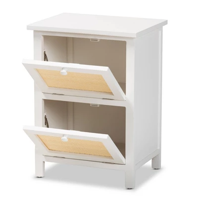 Sariah Wood Rattan 2 Door Nightstand White - Baxton Studio 4 Sariah Wood Rattan 2 Door Nightstand White - Baxton Studio - Image 4