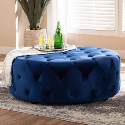 Cardiff Velvet Fabric Upholstered Button Tufted Cocktail Ottoman Blue - Baxton Studio 3 Cardiff Velvet Fabric Upholstered Button Tufted Cocktail Ottoman Blue - Baxton Studio - Image 3