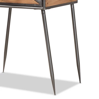 Laurel Metal And Wood 1 Drawer Nightstand Gray/Brown - Baxton Studio 5 Laurel Metal And Wood 1 Drawer Nightstand Gray/Brown - Baxton Studio - Image 5