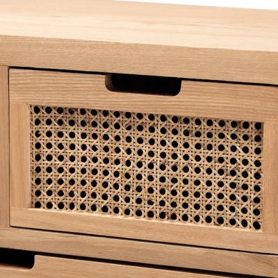 Alina Wood And Rattan 4 Drawer Accent Chest Oak - Baxton Studio 4 Alina Wood And Rattan 4 Drawer Accent Chest Oak - Baxton Studio - Image 4