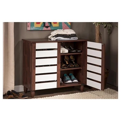 Gisela Two-Tone Shoe Cabinet With 2 Doors Oak/White - Baxton Studio 5 Gisela Two-Tone Shoe Cabinet With 2 Doors Oak/White - Baxton Studio - Image 5