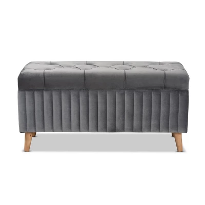Hanley Velvet Fabric Upholstered And Wood Storage Ottoman - Baxton Studio 2 Hanley Velvet Fabric Upholstered And Wood Storage Ottoman - Baxton Studio - Image 2