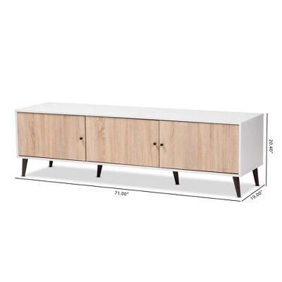Bastien Light Oak 6 Shelf TV Stand For TVs Up To 60" White/Brown - Baxton Studio 2 Bastien Light Oak 6 Shelf TV Stand For TVs Up To 60" White/Brown - Baxton Studio - Image 2