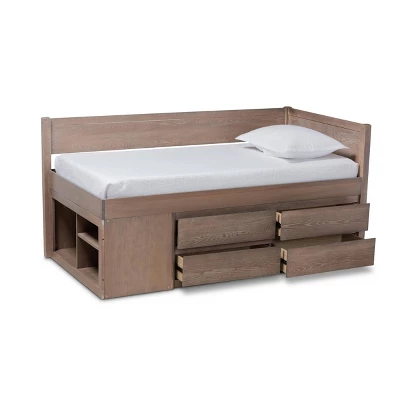 Twin 4 Drawer Levon Wood Storage Bed Antique Oak - Baxton Studio: MDF Frame, No Box Spring Needed 1 Twin 4 Drawer Levon Wood Storage Bed Antique Oak - Baxton Studio: MDF Frame, No Box Spring Needed