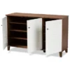 Coolidge 8 Shelf Wood Shoe Cabinet White/Walnut - Baxton Studio
