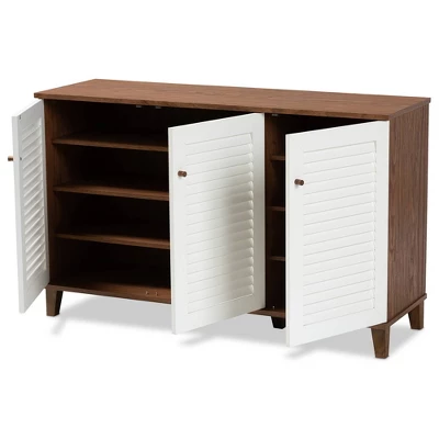 Coolidge 8 Shelf Wood Shoe Cabinet White/Walnut - Baxton Studio 1 Coolidge 8 Shelf Wood Shoe Cabinet White/Walnut - Baxton Studio