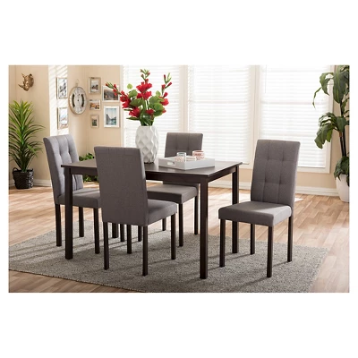 5pc Andrew Modern And Contemporary Fabric Upholstered Grid Tufting Dining Set Dark Brown/Gray - Baxton Studio 1 5pc Andrew Modern And Contemporary Fabric Upholstered Grid Tufting Dining Set Dark Brown/Gray - Baxton Studio