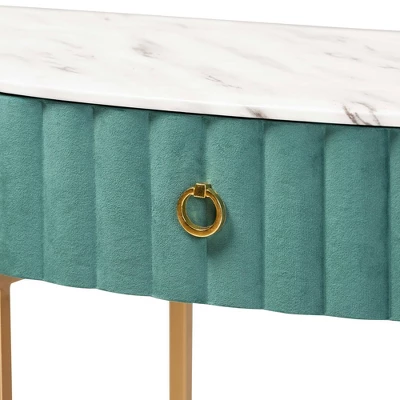 1 Drawer Beale Velvet Upholstered And Brushed Console Table Green/Gold - Baxton Studio 5 1 Drawer Beale Velvet Upholstered And Brushed Console Table Green/Gold - Baxton Studio - Image 5