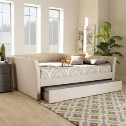 Delora Upholstered Daybed With Trundle Beige - Baxton Studio 17 Delora Upholstered Daybed With Trundle Beige - Baxton Studio -Baxton Studio GUEST c4c817e6 e3ad 4ff7 8ffa c47bf51bf5aa