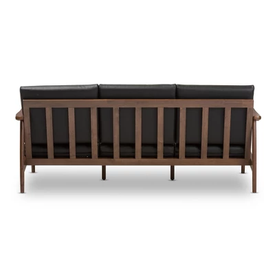 Venza Mid-Modern Walnut Wood Faux Leather 3 Seater Sofa Black - Baxton Studio 3 Venza Mid-Modern Walnut Wood Faux Leather 3 Seater Sofa Black - Baxton Studio - Image 3