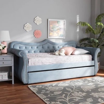 Twin Abbie Velvet Tufted Daybed With Trundle Light Blue - Baxton Studio 8 Twin Abbie Velvet Tufted Daybed With Trundle Light Blue - Baxton Studio - Image 8