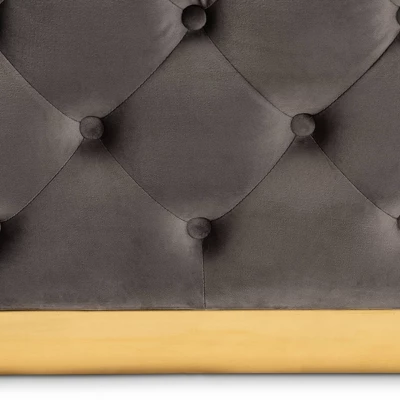 Verene Velvet Upholstered Square Cocktail Ottoman Gray/Gold - Baxton Studio 3 Verene Velvet Upholstered Square Cocktail Ottoman Gray/Gold - Baxton Studio - Image 3