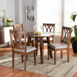 5pc Leon Modern Fabric Upholstered And Wood Dining Set Gray/Walnut - Baxton Studio -Baxton Studio GUEST c6340af7 be43 4e4f bf22 662574f5f25c