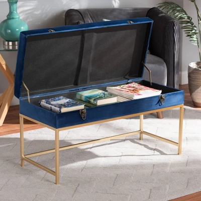 Aliana Metal Large Ottoman Navy Blue/Gold - Baxton Studio 7 Aliana Metal Large Ottoman Navy Blue/Gold - Baxton Studio - Image 7