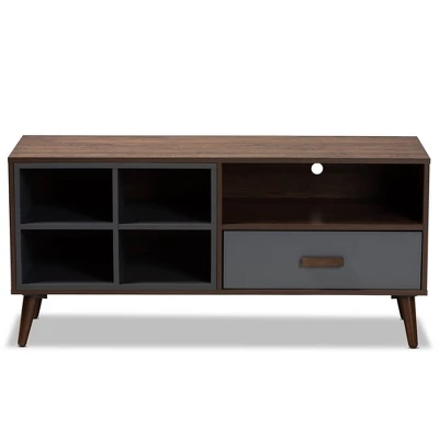 Garrick Two-Toned Wood 1 Drawer TV Stand For TVs Up To 50" Gray/Walnut Brown - Baxton Studio 2 Garrick Two-Toned Wood 1 Drawer TV Stand For TVs Up To 50" Gray/Walnut Brown - Baxton Studio - Image 2