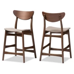 24" Latina Mid - Century Retro Modern Scandinavian Style Fabric Upholstered Wood Finishing Counter Height Barstool - Light Gray - Baxton Studio